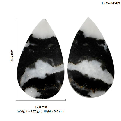Black Zebra Jasper Pair 12.8x21.7x3.8 mm Pear Shape Polished Gemstone LS75-04589