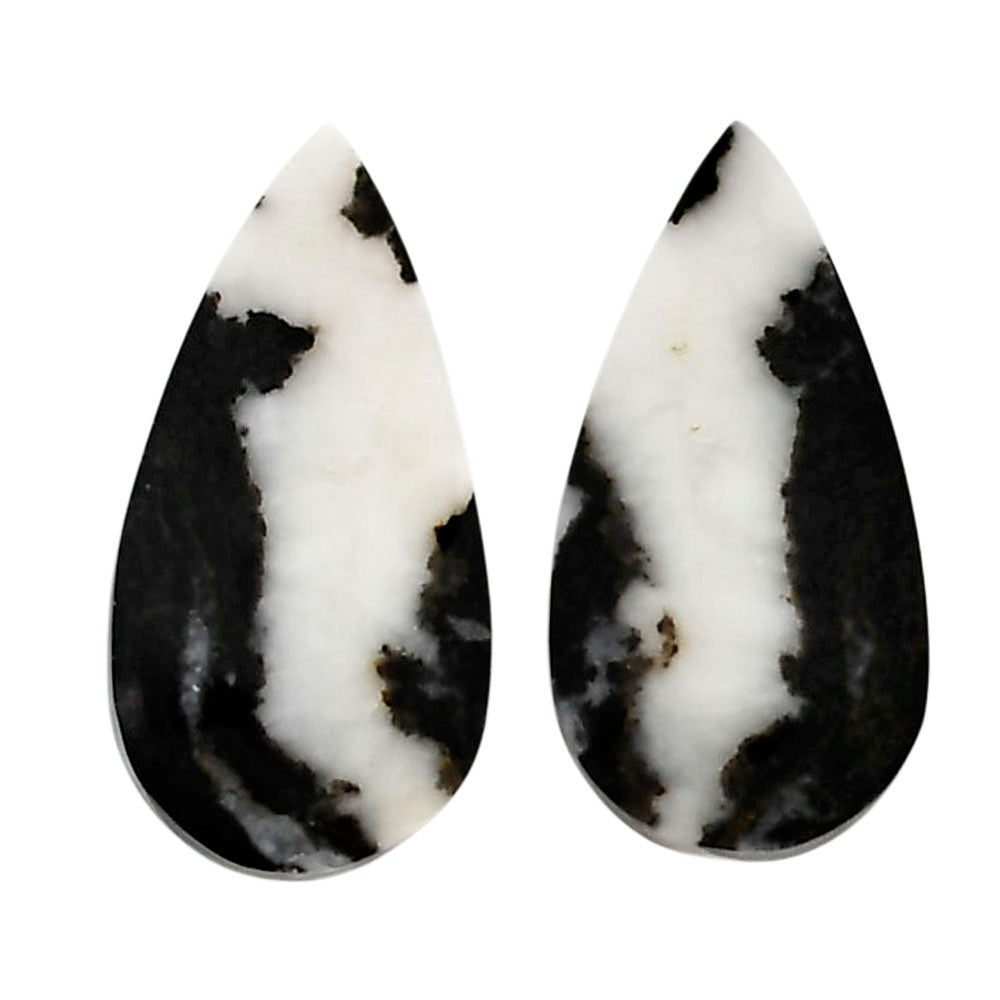 Black Zebra Jasper Pair 12.2x22.8x4 mm Pear Shape Polished Gemstone LS75-04590