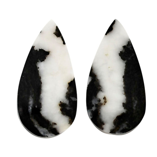 Black Zebra Jasper Pair 12.2x22.8x4 mm Pear Shape Polished Gemstone LS75-04590