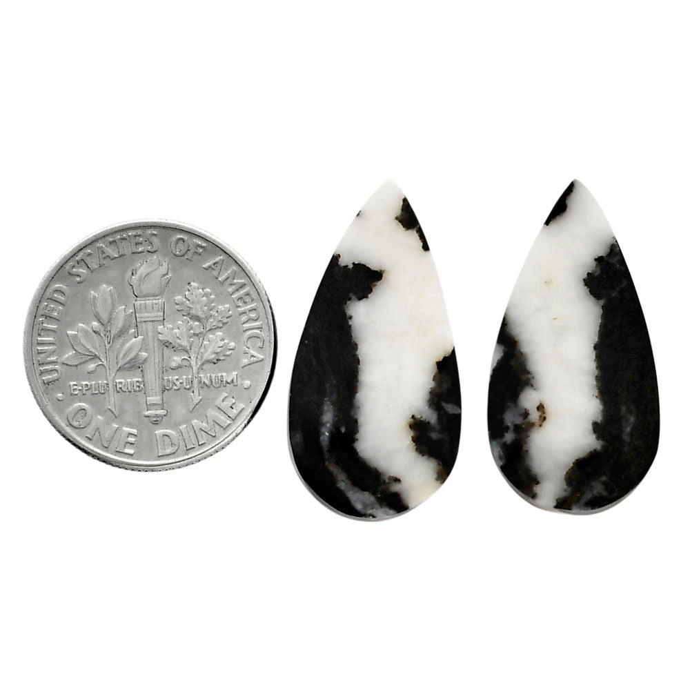 Black Zebra Jasper Pair 12.2x22.8x4 mm Pear Shape Polished Gemstone LS75-04590