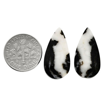 Black Zebra Jasper Pair 12.2x22.8x4 mm Pear Shape Polished Gemstone LS75-04590