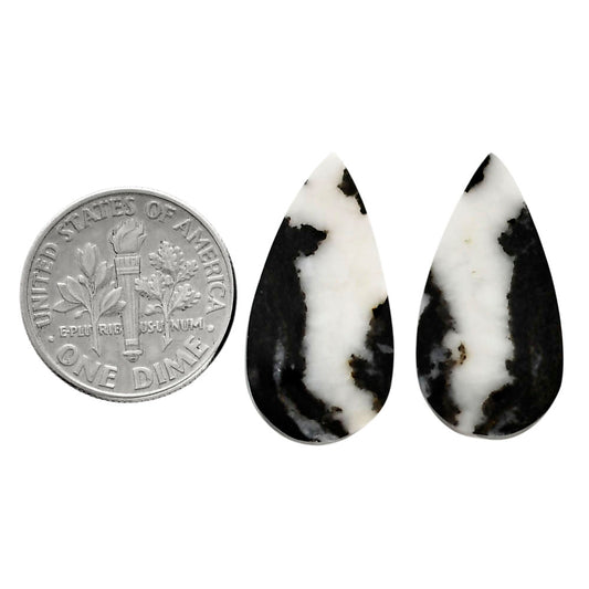 Black Zebra Jasper Pair 12.2x22.8x4 mm Pear Shape Polished Gemstone LS75-04590