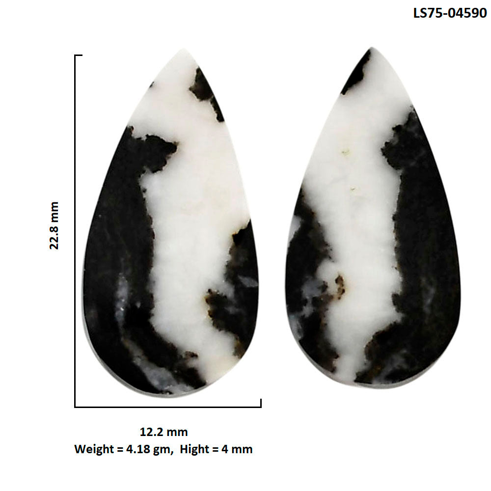 Black Zebra Jasper Pair 12.2x22.8x4 mm Pear Shape Polished Gemstone LS75-04590