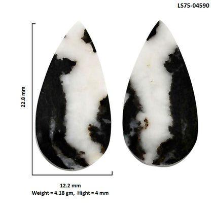 Black Zebra Jasper Pair 12.2x22.8x4 mm Pear Shape Polished Gemstone LS75-04590