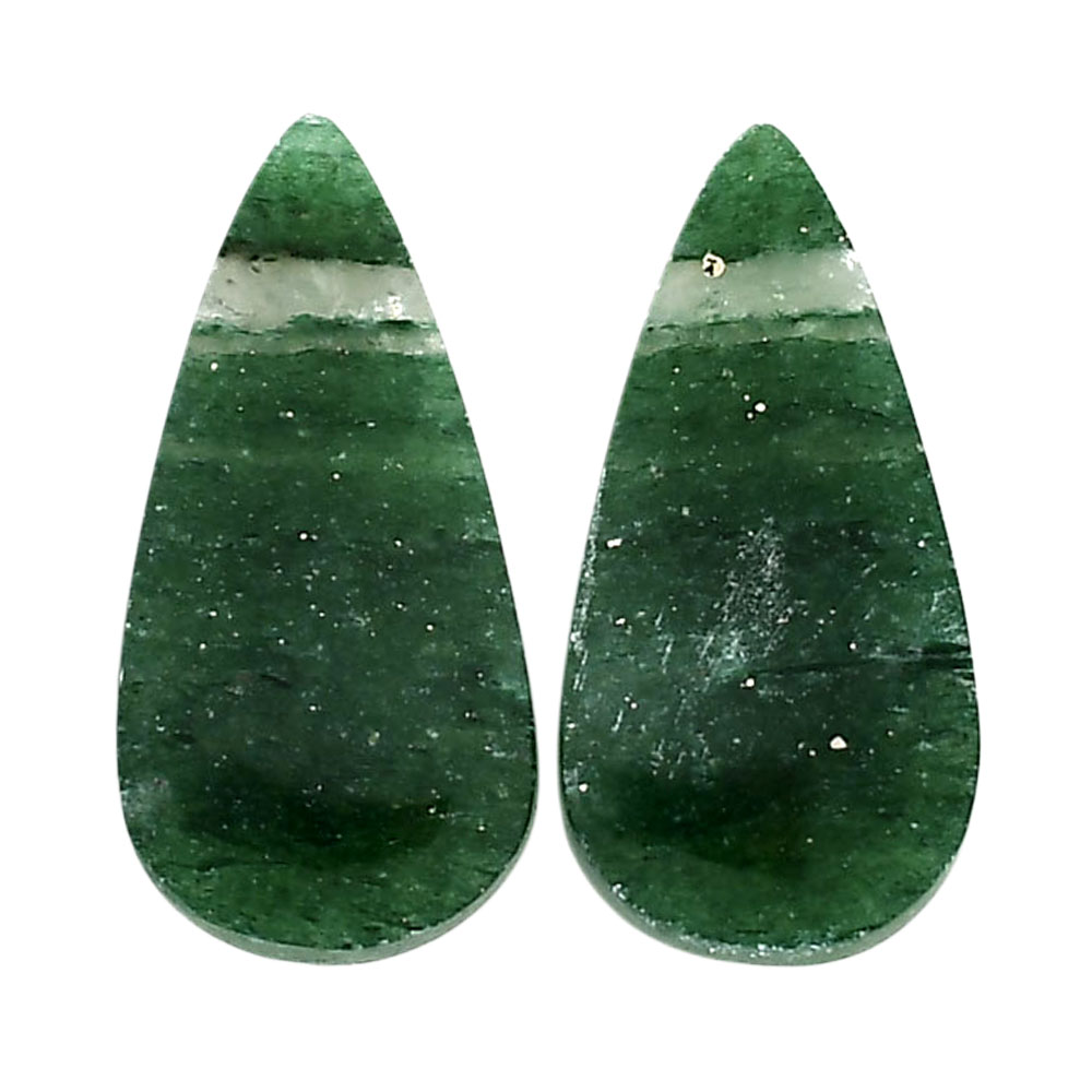 Green Aventurine Pair 12x23.9x4 mm Pear Shape Polished Gemstone LS76-04776