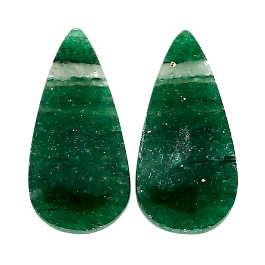 Green Aventurine Pair 12x23.9x4 mm Pear Shape Polished Gemstone LS76-04776
