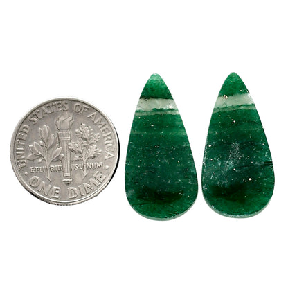 Green Aventurine Pair 12x23.9x4 mm Pear Shape Polished Gemstone LS76-04776