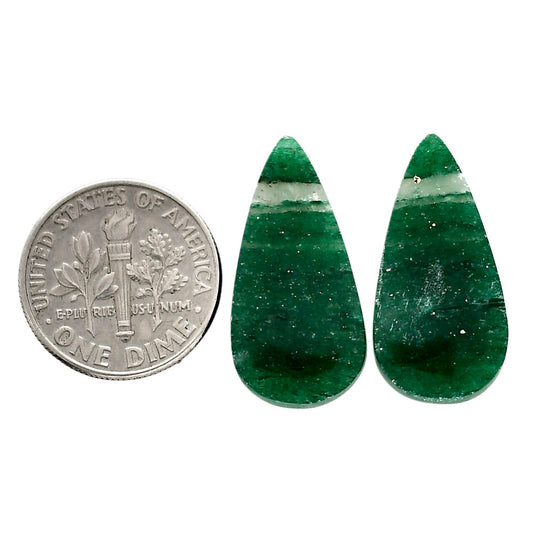 Green Aventurine Pair 12x23.9x4 mm Pear Shape Polished Gemstone LS76-04776