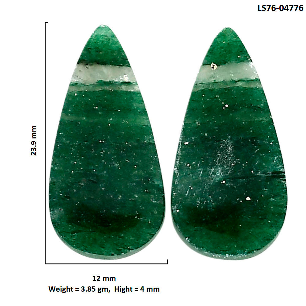 Green Aventurine Pair 12x23.9x4 mm Pear Shape Polished Gemstone LS76-04776