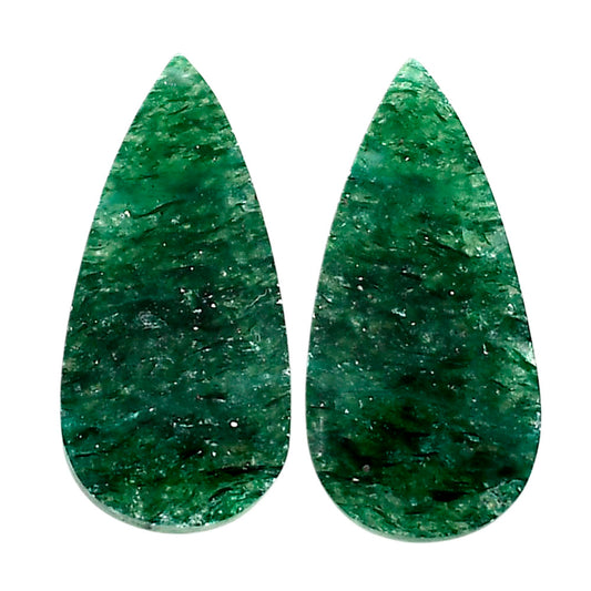 Green Aventurine Pair 12.6x26.2x4 mm Pear Shape Polished Gemstone LS76-04777