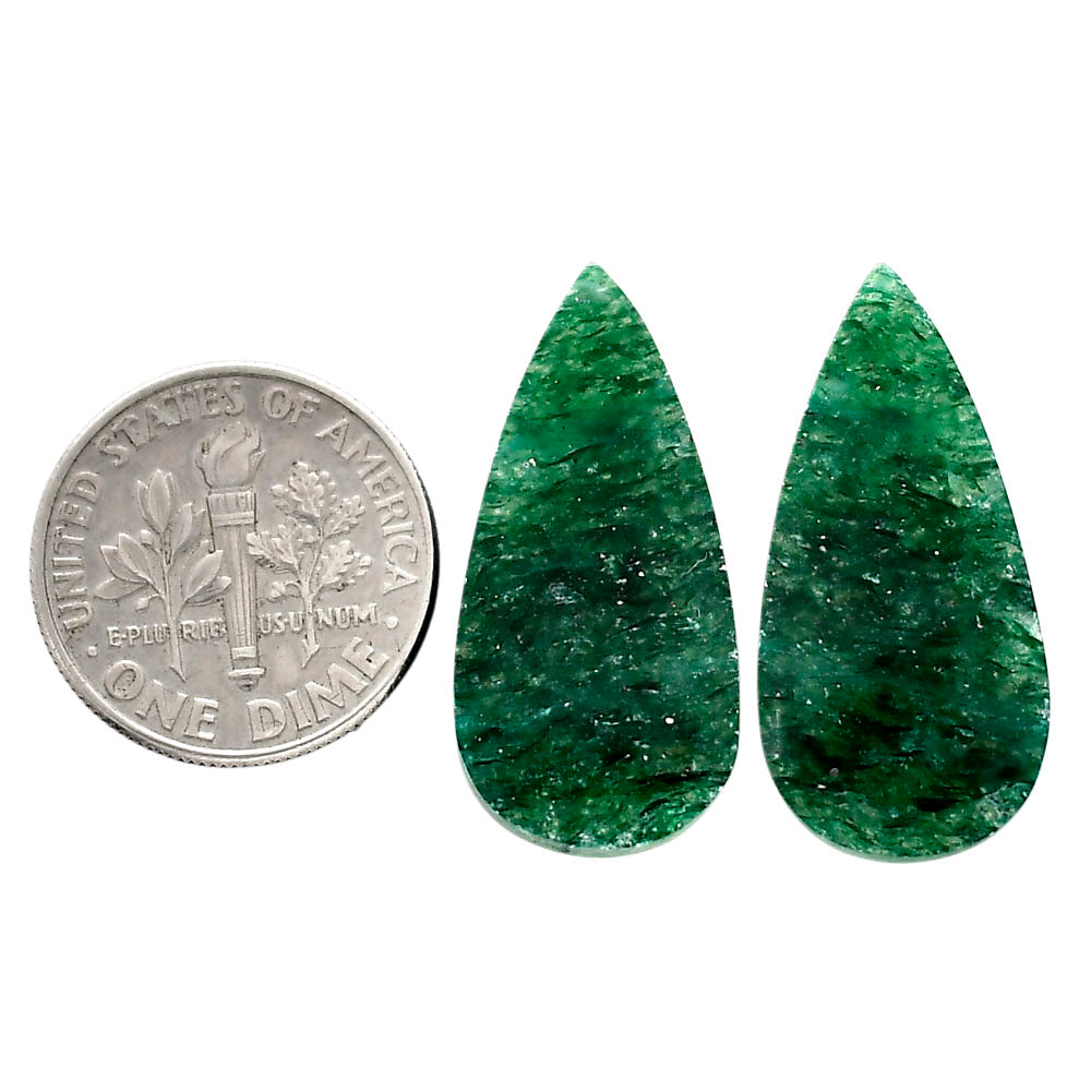 Green Aventurine Pair 12.6x26.2x4 mm Pear Shape Polished Gemstone LS76-04777