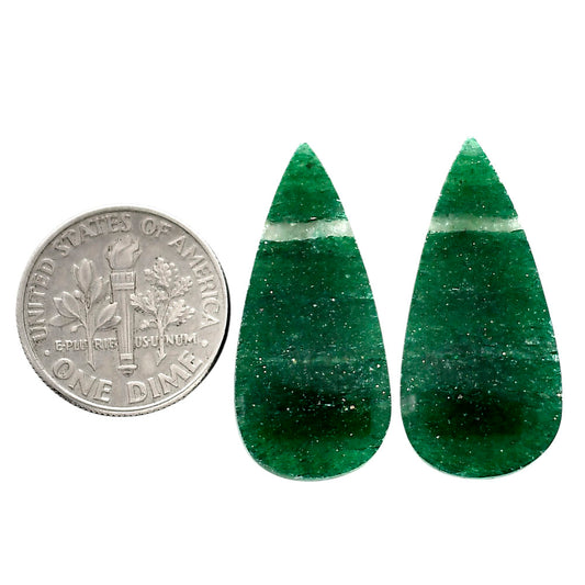 Green Aventurine Pair 13.25x28.7x4 mm Pear Shape Polished Gemstone LS76-04780