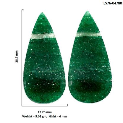 Green Aventurine Pair 13.25x28.7x4 mm Pear Shape Polished Gemstone LS76-04780