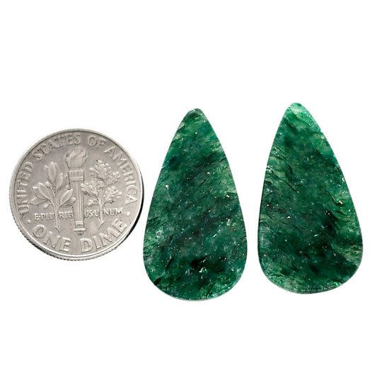 Green Aventurine Pair 14x25.5x4 mm Pear Shape Polished Gemstone LS76-04784