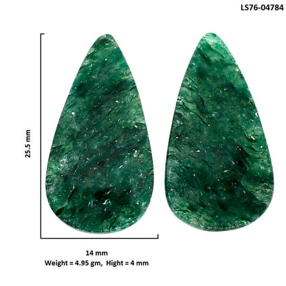 Green Aventurine Pair 14x25.5x4 mm Pear Shape Polished Gemstone LS76-04784