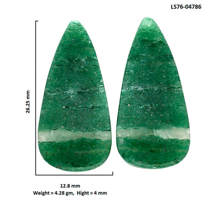 Green Aventurine Pair 12.8x26.25x4 mm Pear Shape Polished Gemstone LS76-04786
