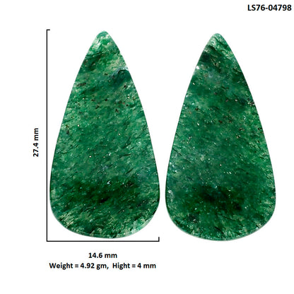 Green Aventurine Pair 14.6x27.4x4 mm Pear Shape Polished Gemstone LS76-04798