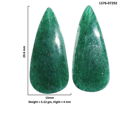 Green Aventurine Pair 13x29.6x4 mm Pear Shape Polished Gemstone LS76-07292