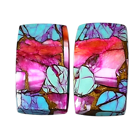 Kingman Orange Dahlia Turquoise Pair 11x19.2x3.5 mm Baguette Shape Polished Gemstone LS78-04877