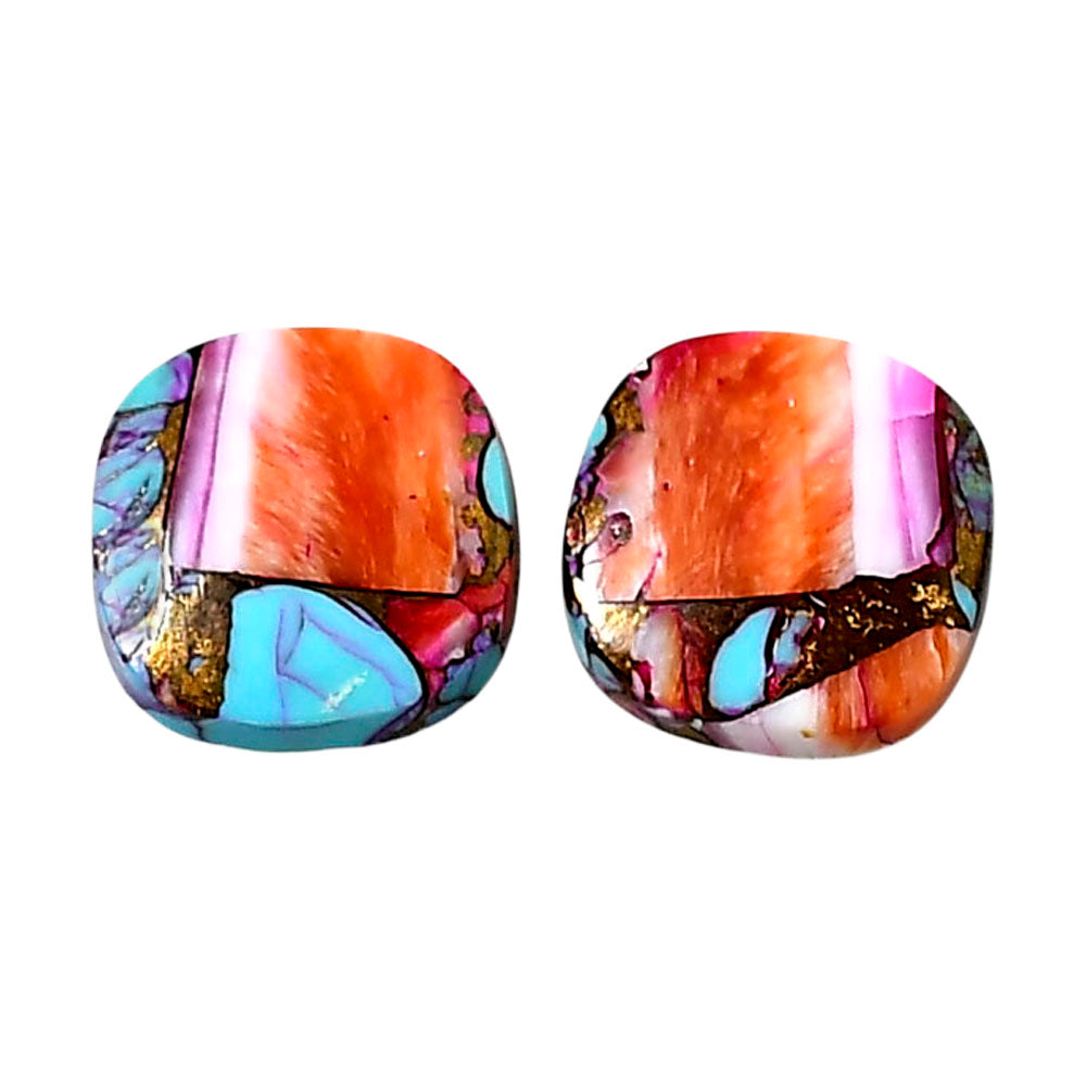 Kingman Orange Dahlia Turquoise Pair 15.2x15.3x3.7 mm Cushion Shape Polished Gemstone LS78-04878