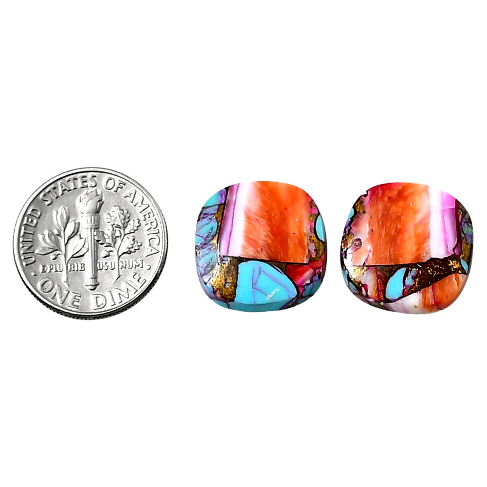 Kingman Orange Dahlia Turquoise Pair 15.2x15.3x3.7 mm Cushion Shape Polished Gemstone LS78-04878