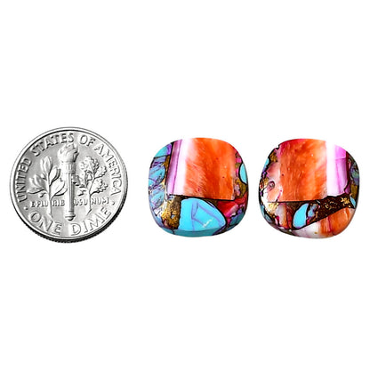 Kingman Orange Dahlia Turquoise Pair 15.2x15.3x3.7 mm Cushion Shape Polished Gemstone LS78-04878