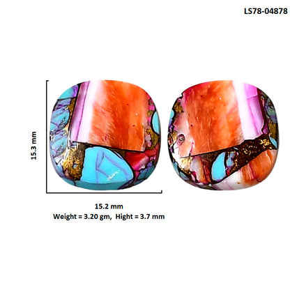 Kingman Orange Dahlia Turquoise Pair 15.2x15.3x3.7 mm Cushion Shape Polished Gemstone LS78-04878