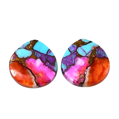 Kingman Orange Dahlia Turquoise Pair 15.6x16x3.7 mm Heart Shape Polished Gemstone LS78-04880