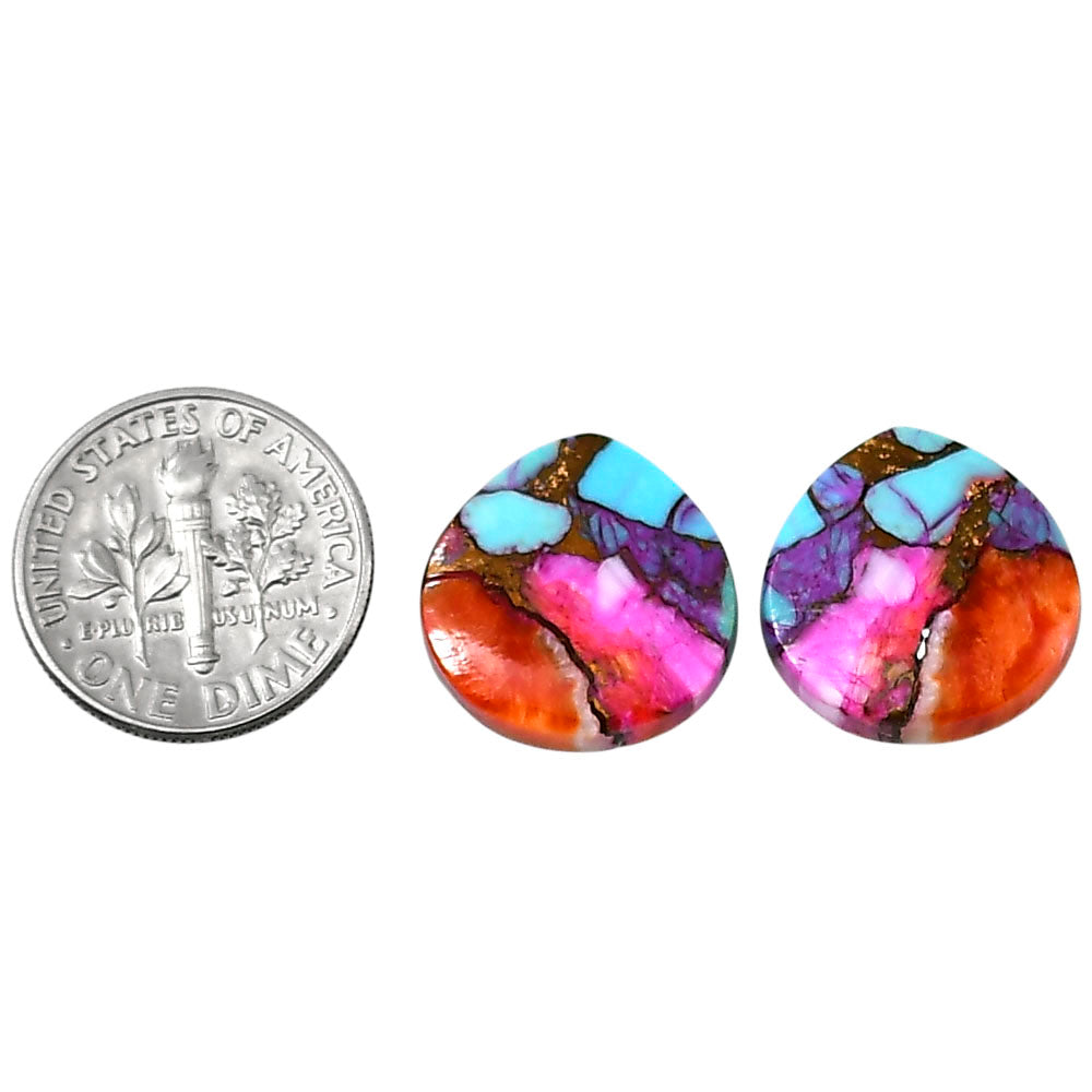 Kingman Orange Dahlia Turquoise Pair 15.6x16x3.7 mm Heart Shape Polished Gemstone LS78-04880