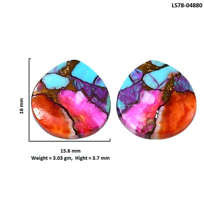 Kingman Orange Dahlia Turquoise Pair 15.6x16x3.7 mm Heart Shape Polished Gemstone LS78-04880