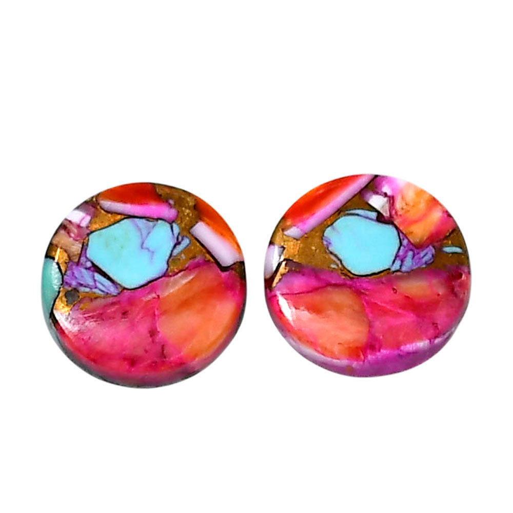 Kingman Orange Dahlia Turquoise Pair 15.3x15.3x3.5 mm Round Shape Polished Gemstone LS78-04881