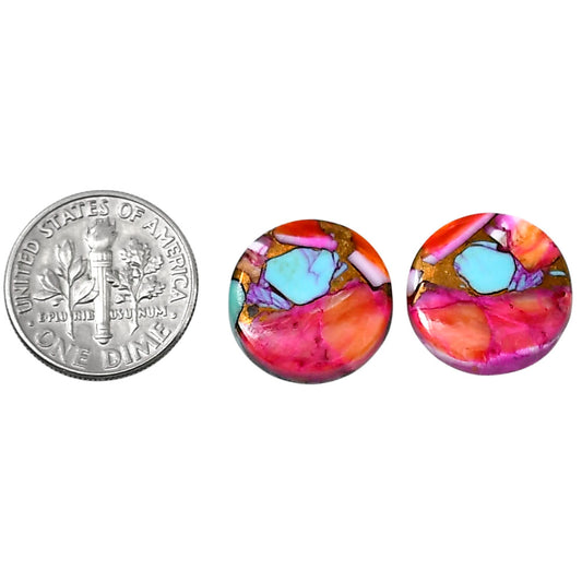 Kingman Orange Dahlia Turquoise Pair 15.3x15.3x3.5 mm Round Shape Polished Gemstone LS78-04881