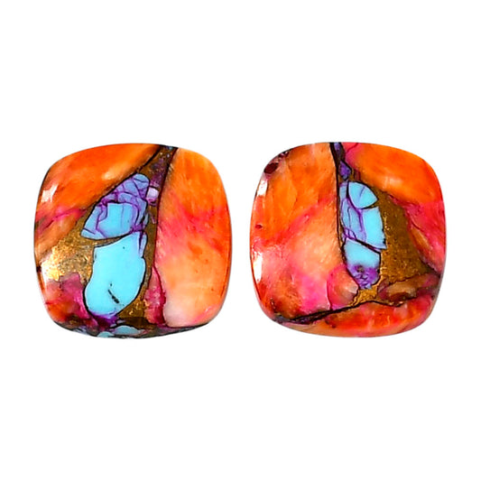 Kingman Orange Dahlia Turquoise Pair 16.1x16.2x3.5 mm Cushion Shape Polished Gemstone LS78-04882