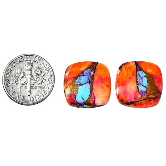 Kingman Orange Dahlia Turquoise Pair 16.1x16.2x3.5 mm Cushion Shape Polished Gemstone LS78-04882