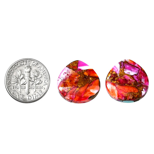 Kingman Orange Dahlia Turquoise Pair 17.1x17.5x4 mm Heart Shape Polished Gemstone LS78-04883