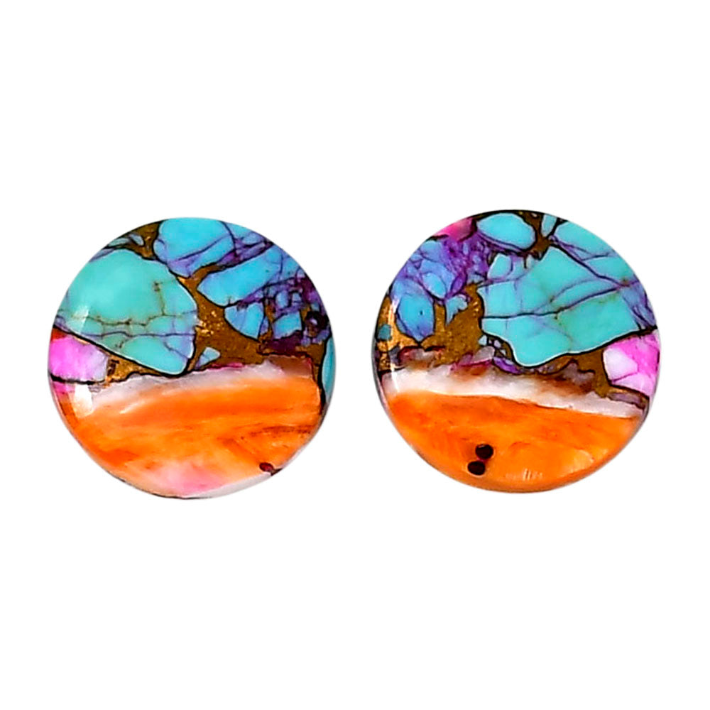 Kingman Orange Dahlia Turquoise Pair 15.3x15.3x3 mm Round Shape Polished Gemstone LS78-04884