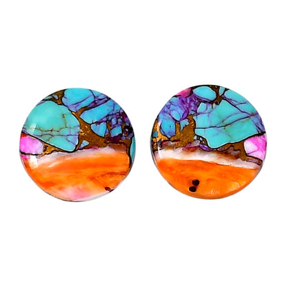 Kingman Orange Dahlia Turquoise Pair 15.3x15.3x3 mm Round Shape Polished Gemstone LS78-04884