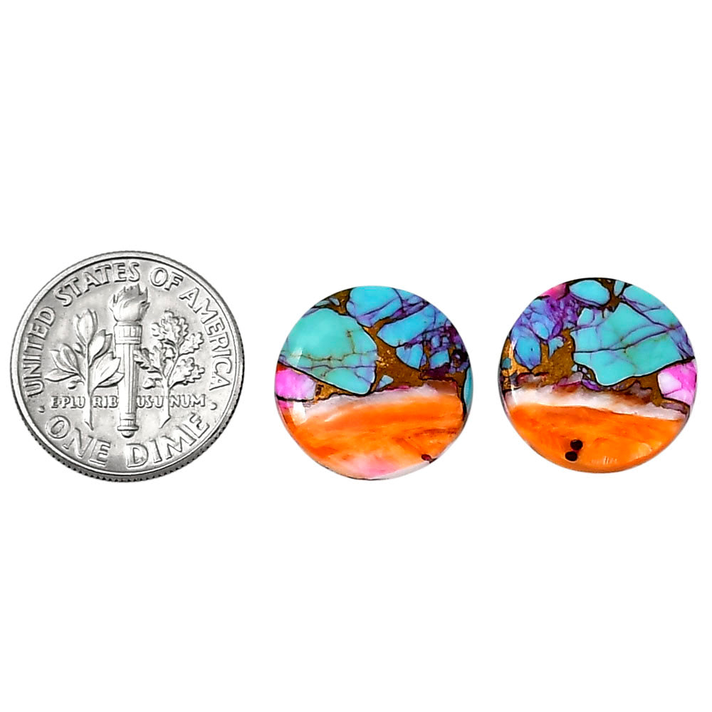 Kingman Orange Dahlia Turquoise Pair 15.3x15.3x3 mm Round Shape Polished Gemstone LS78-04884