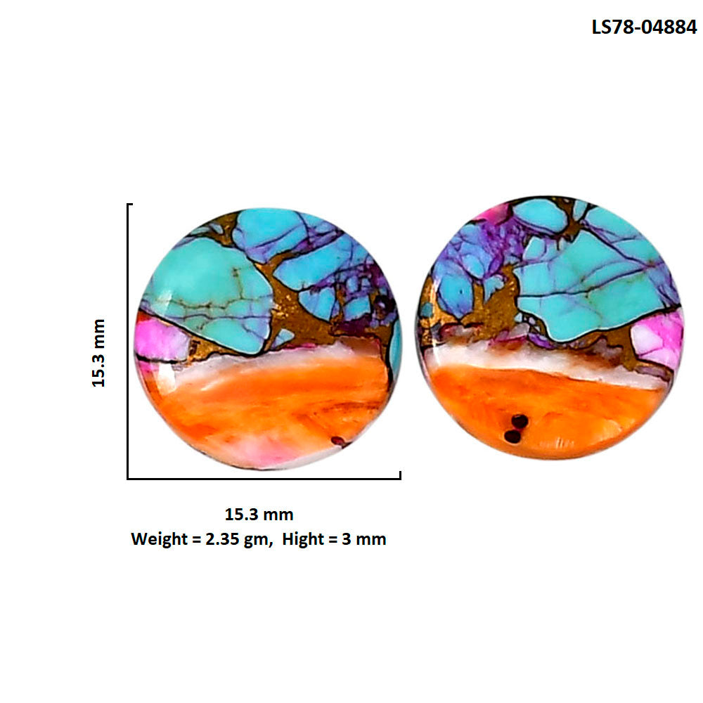 Kingman Orange Dahlia Turquoise Pair 15.3x15.3x3 mm Round Shape Polished Gemstone LS78-04884