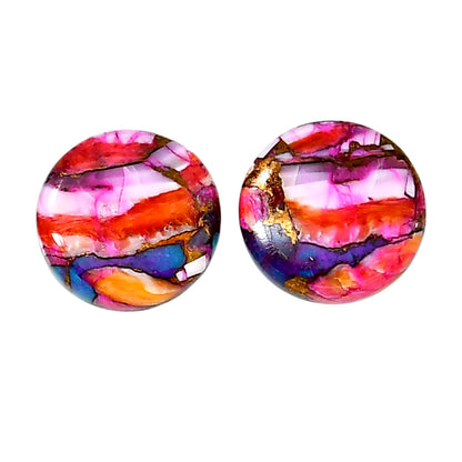 Kingman Orange Dahlia Turquoise Pair 15.9x15.9x4.5 mm Round Shape Polished Gemstone LS78-04885
