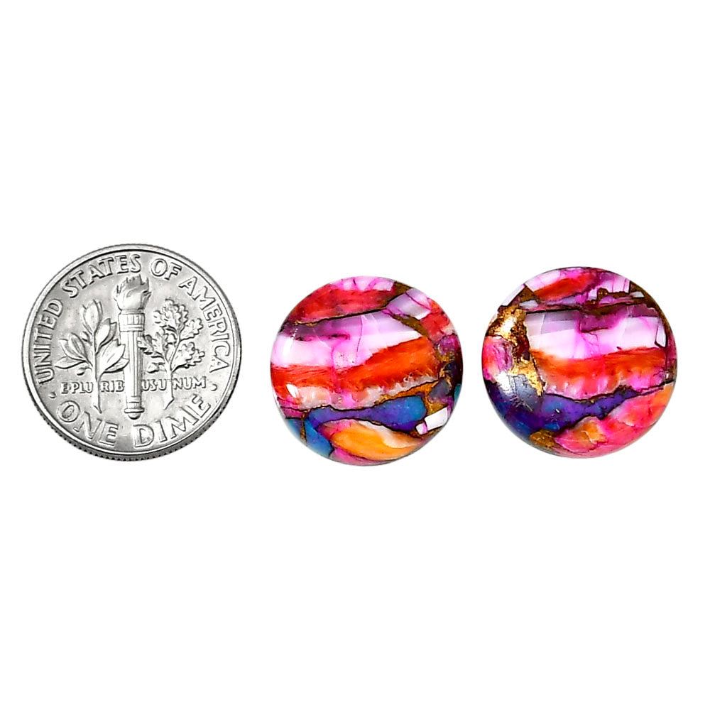 Kingman Orange Dahlia Turquoise Pair 15.9x15.9x4.5 mm Round Shape Polished Gemstone LS78-04885