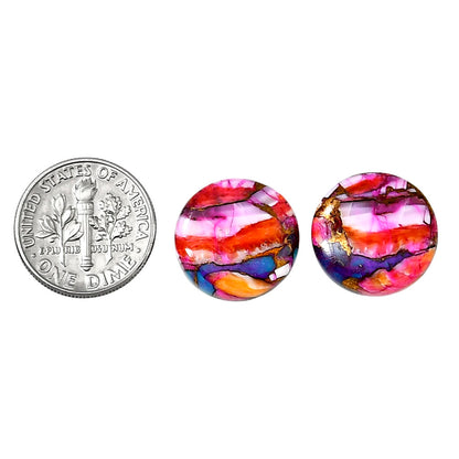Kingman Orange Dahlia Turquoise Pair 15.9x15.9x4.5 mm Round Shape Polished Gemstone LS78-04885