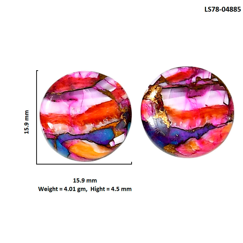 Kingman Orange Dahlia Turquoise Pair 15.9x15.9x4.5 mm Round Shape Polished Gemstone LS78-04885