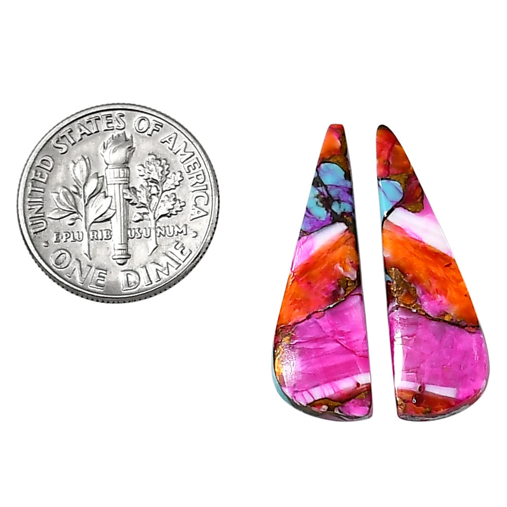 Kingman Orange Dahlia Turquoise Pair 8.7x27x3 mm Fancy Shape Polished Gemstone LS78-04886