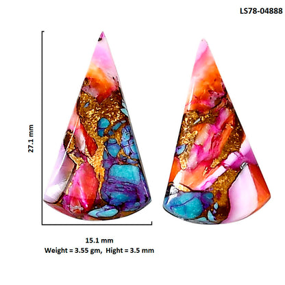 Kingman Orange Dahlia Turquoise Pair 15.1x27.1x3.5 mm Fancy Shape Polished Gemstone LS78-04888