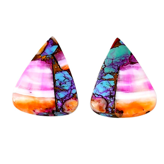 Kingman Orange Dahlia Turquoise Pair 16.4x20.2x3.5 mm Heart Shape Polished Gemstone LS78-04889