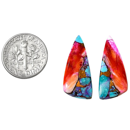 Kingman Orange Dahlia Turquoise Pair 11.2x25.7x3 mm Fancy Shape Polished Gemstone LS78-04890