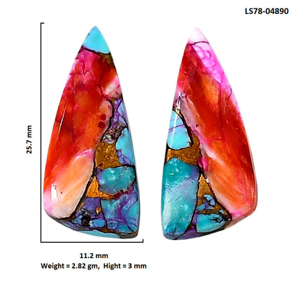 Kingman Orange Dahlia Turquoise Pair 11.2x25.7x3 mm Fancy Shape Polished Gemstone LS78-04890