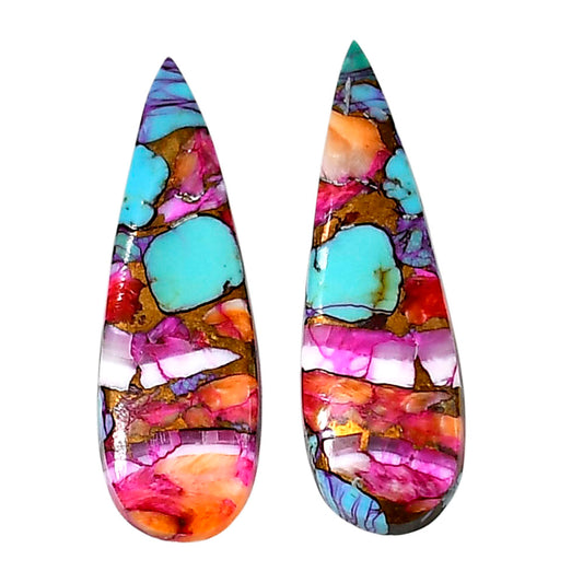 Kingman Orange Dahlia Turquoise Pair 11x34.5x3.5 mm Pear Shape Polished Gemstone LS78-04891