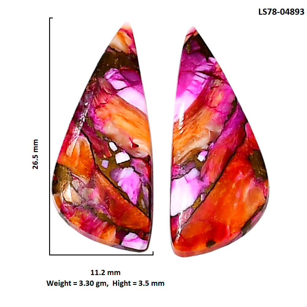 Kingman Orange Dahlia Turquoise Pair 11.2x26.5x3.5 mm Fancy Shape Polished Gemstone LS78-04893